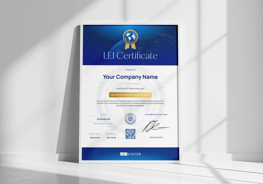 Vytlačený certifikát LEI